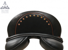Black cantle with newmarket welt and orange Swarovkis